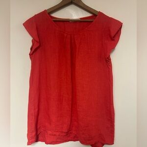 100% Italian Linen Terzo Millennio Blouse Size L Orange Red Crisp Flowy